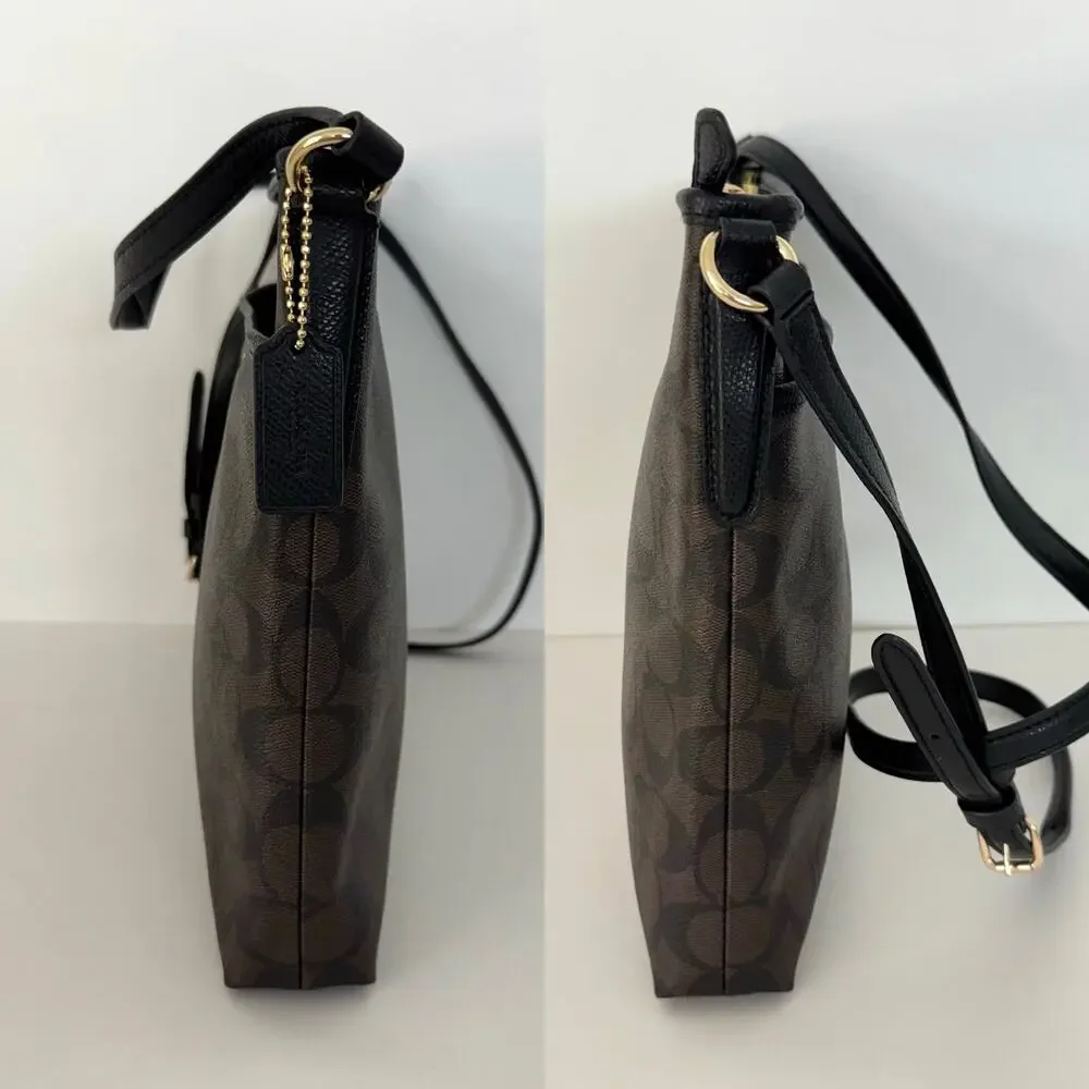 Coach File Crossbody Messenger Bag Signature Coated Canvas in Brown Black F34823